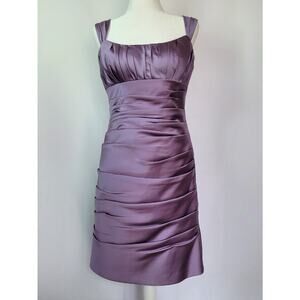 Bill Levkoff Lavender Purple Satin Cocktail Prom Bridesmaid Ruched Dress Size 10